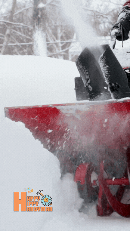 A man operating a snowblower on a snowy New Hampshire driveway, delivering reliable outdoor services as a Handy Home Helper.